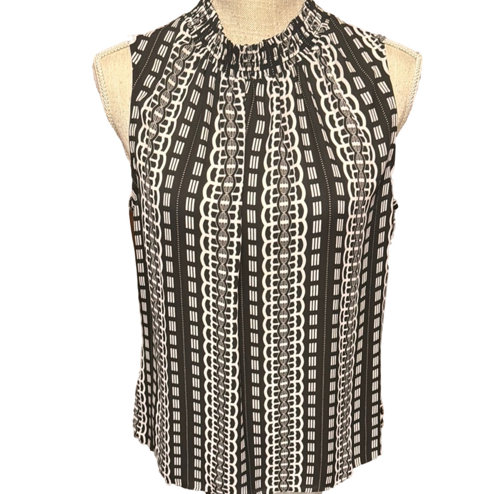 White House Black Market Monochrome Patterned Sleeveless Blouse